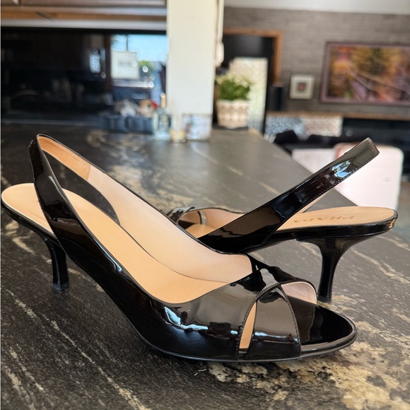 Prada Glossy Black Slingback Heels - Picture 1 of 5